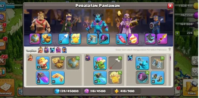 COC274 TH15 XP147 Heroes 68/64/50/40/31 5 Builders BH10 High Barracks Suitable Donation Glowing Red Hero Equipment Complete Troops Cart